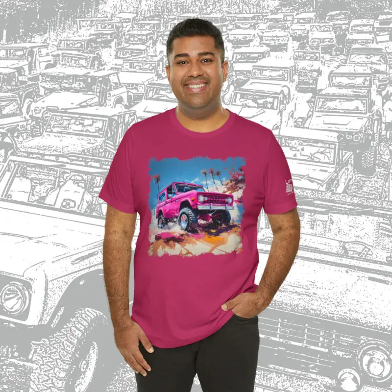 "Palms Pink" ~ LPV Maiden Voyage Collection • A pink Bronco against tropical palms, what better name? • Bella+Canvas 3001 - Image 9