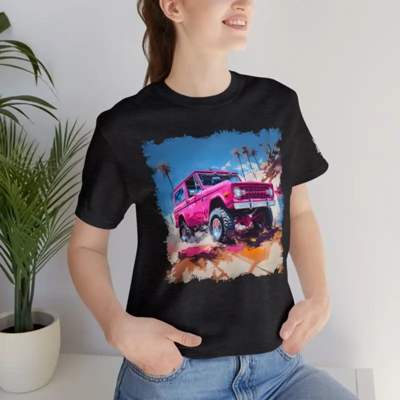 "Palms Pink" ~ LPV Maiden Voyage Collection • A pink Bronco against tropical palms, what better name? • Bella+Canvas 3001 - Image 6
