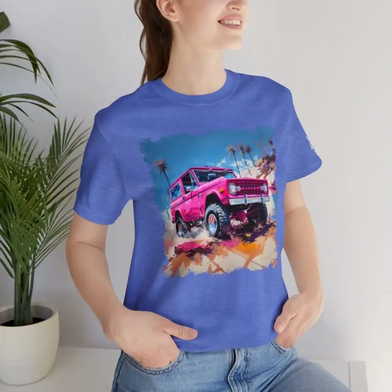 "Palms Pink" ~ LPV Maiden Voyage Collection • A pink Bronco against tropical palms, what better name? • Bella+Canvas 3001 - Image 2