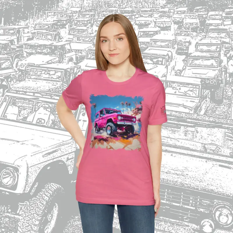 "Palms Pink" ~ LPV Maiden Voyage Collection • A pink Bronco against tropical palms, what better name? • Bella+Canvas 3001 - Image 7