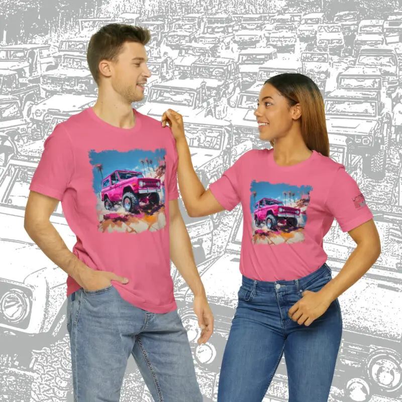 "Palms Pink" ~ LPV Maiden Voyage Collection • A pink Bronco against tropical palms, what better name? • Bella+Canvas 3001 - Image 8